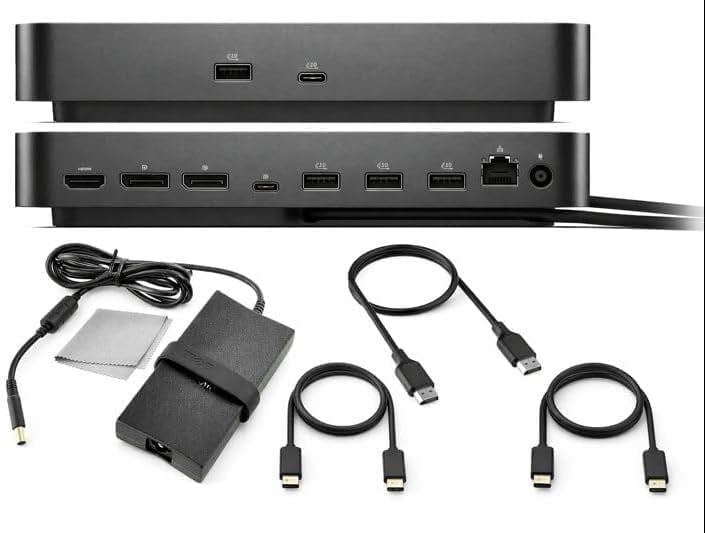 Dell Pro Smart Dock SD25 Bundle – USB C Docking Station with 130W Charging + HDMI Cable, USB C Cable, DisplayPort Cable + Cleaning Cloth, Multi-Display Support, 2.5GbE Ethernet, Black