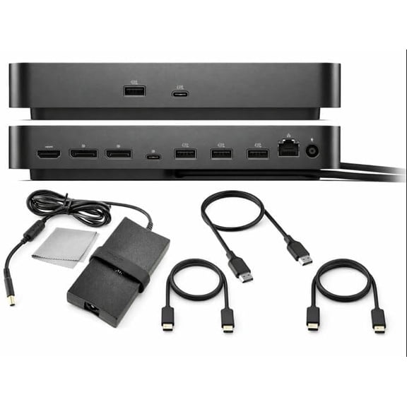 Dell Pro Smart Dock SD25 Bundle – USB C Docking Station with 130W Charging + HDMI Cable, USB C Cable, DisplayPort Cable + Cleaning Cloth, Multi-Display Support, 2.5GbE Ethernet, Black