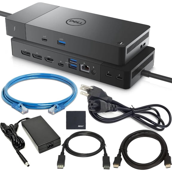 Dell Pro Thunderbolt 4 Smart Dock SD25TB4 130W Power Delivery, supports up to four 4K 60Hz displays, includes DisplayPort and HDMI cables.