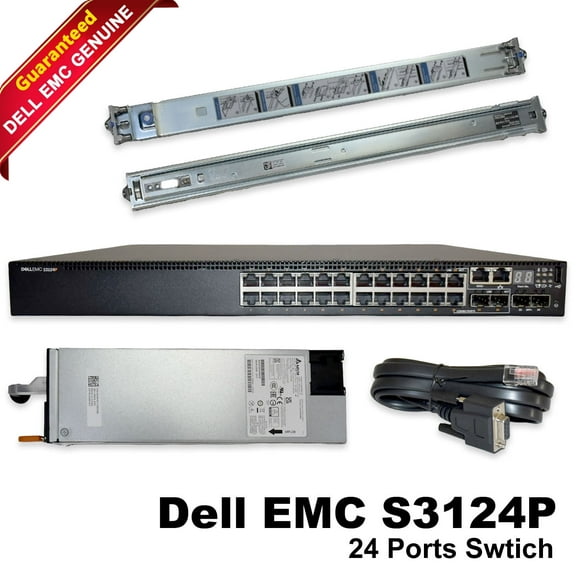 Dell S3124P 24-Port Managed Networking Switch Rack-Mountable w/Rails Kit, 0G9YF5