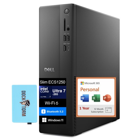 Dell Slim ECS1250 AI Powered Desktop (Intel Ultra 7-265, 16GB DDR5, 2TB PCIe SSD, Intel Graphics, Win 11 Pro) w/Microsoft 365 Personal , DKZ USB Port Expander