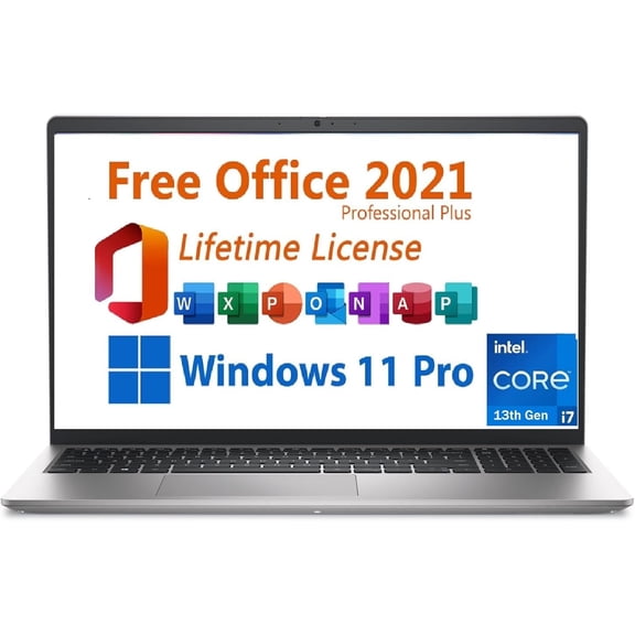 Dell Touchscreen Laptop, Intel i7-1355U, 16 GB RAM, 1 TB SSD, 15.6" FHD Anti Glare Screen, Office 2021 Lifetime, Windows 11 Pro, Copilot-AI Chat, Wi-Fi 6 - Silver