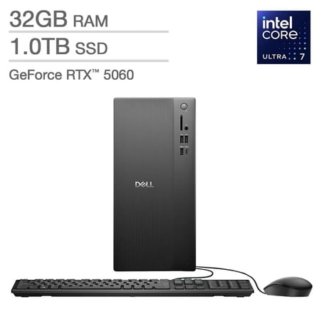 Dell Tower Desktop - Intel Core Ultra 7 265F - NVIDIA GeForce RTX 5060 - 32GB RAM - 1TB SSD - Windows 11 Home