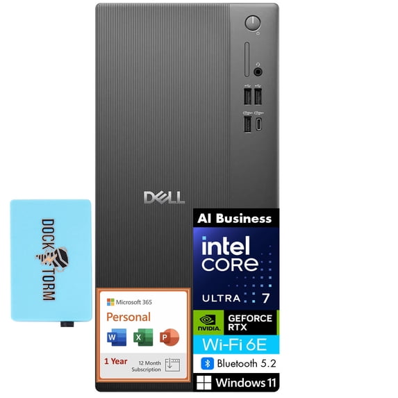 Dell Tower Plus AI Business Desktop (Intel Ultra 7 265F, 64GB DDR5, 2TB PCIe SSD, GeForce RTX 4060, Win 11 Pro) w/Microsoft 365 Personal , DKZ USB Port Expander