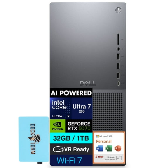 Dell Tower Plus EBT2250 AI Powered Desktop (Intel Ultra 7-265, 32GB DDR5, 512GB PCIe SSD + 6TB HDD, GeForce RTX 5070, Win 11 Pro) w/Microsoft 365 Personal , DKZ USB Port Expander