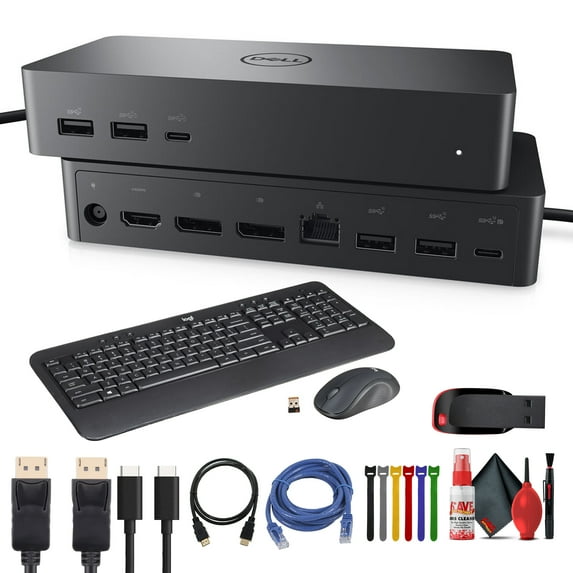 Dell UD22 Universal USB-C Docking Station | Quad 4K Display Support, 96W Power Delivery, Dual DisplayPort, USB-A/C (UD22) + HDMI/USB/DisplayPort Cables + Keyboard + Mouse + More
