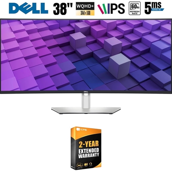 Dell UltraSharp U3824DW 38" 3840x1600 60Hz 21:9 5ms IPS Curved Monitor Bundle with 2 YR CPS Extended Warranty