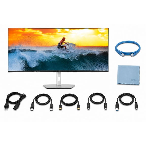 Dell UltraSharp U4025QW 40" Class 5K2K WUHD Curved LED Monitor Bundle with Cables and Microfiber Cloth