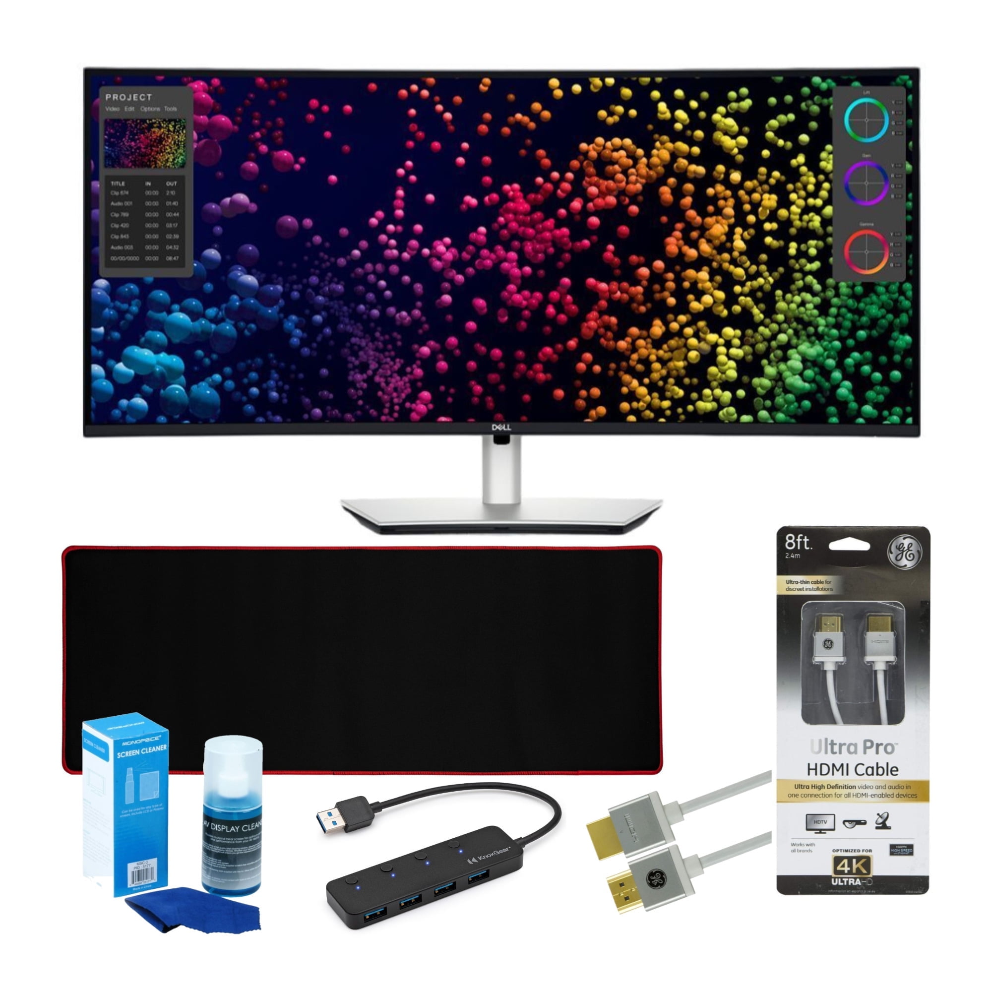 Dell UltraSharp U4025QW 40-Inch Curved Thunderbolt Hub Monitor Bundle with 4-Port USB 3.0 Hub, 8-Feet HDMI Cable, Screen Cleaner, and Extended Mouse Pad (5 Items)