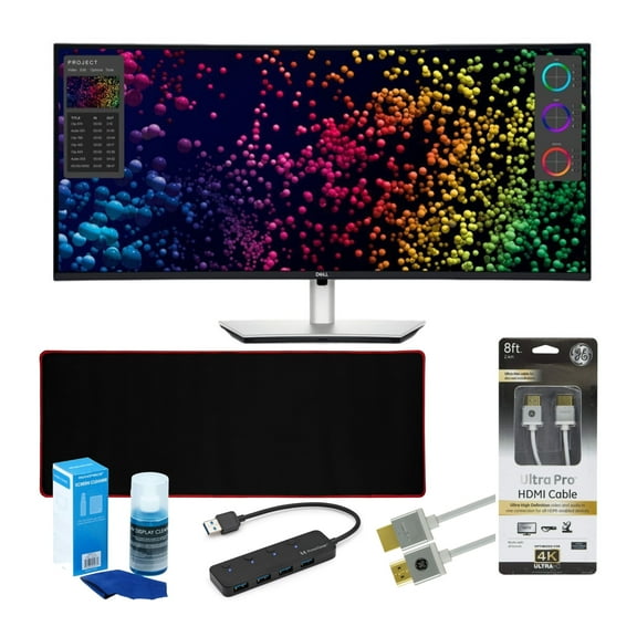 Dell UltraSharp U4025QW 40-Inch Curved Thunderbolt Hub Monitor Bundle with 4-Port USB 3.0 Hub, 8-Feet HDMI Cable, Screen Cleaner, and Extended Mouse Pad (5 Items)