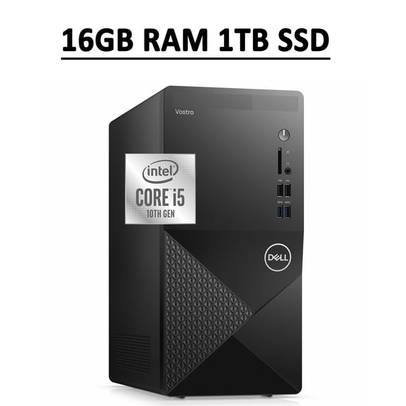 Dell Vostro 3000 3888 Compact Business Desktop Computer 10th Gen Intel Hexa-Core i5-10400 16GB RAM 1TB SSD Intel UHD Graphics 630 HDMI VGA WiFi Bluetooth Win10 Pro Black
