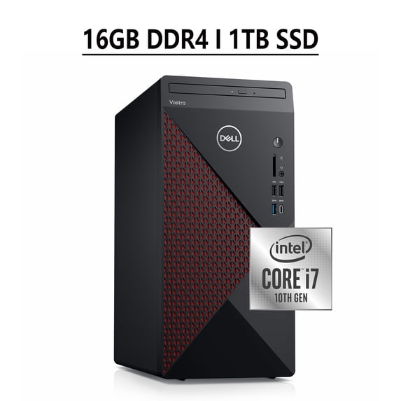 Dell Vostro 5000 5890 Business Desktop Computer 10th Gen Intel Octa-Core i7-10700 Processor 16GB DDR4 1TB SSD Intel UHD Graphics 630 DVD-RW Displayport HDMI USB-C Bluetooth Keyboard Win10 Pro Black