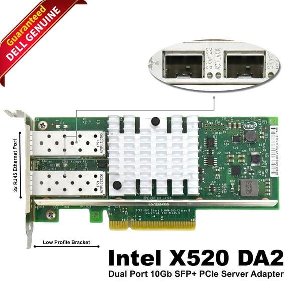 Pre-Owned Dell X520-DA2 10Gb Dual Port SFP+ Network Adapter Low Profile 942V6