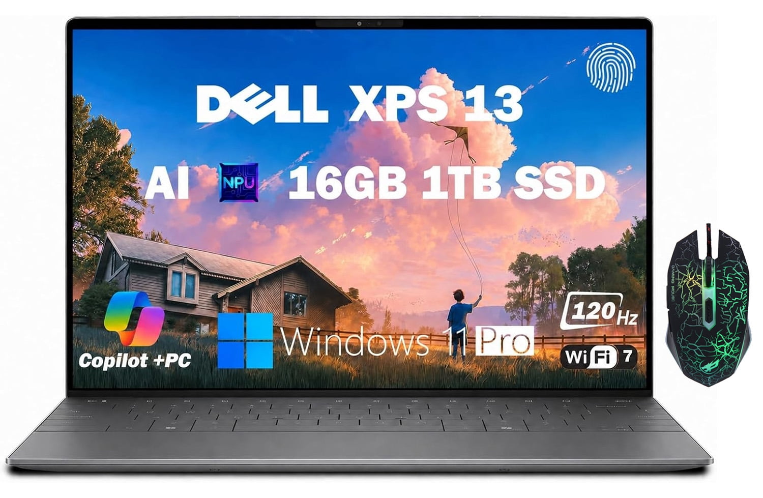 Dell XPS 13 9345 Laptop, 13.4" 2K 120Hz Business Laptop, Snapdragon X Elite 12-Core AI PC, 16GB LPDDR5X RAM, 1TB SSD, Wi-Fi 7, Backlit, Fingerprint, Windows 11 Pro