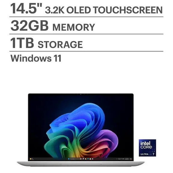 Dell XPS 14 Premium Laptop DA14250-14.5-inch Touch 3.2K OLED 48-120Hz Display, Intel Core Ultra 7 255H, Intel Arc Graphics, 32GB Memory, 1TB SSD, Backlit English Keyboard with Fingerprint Reader