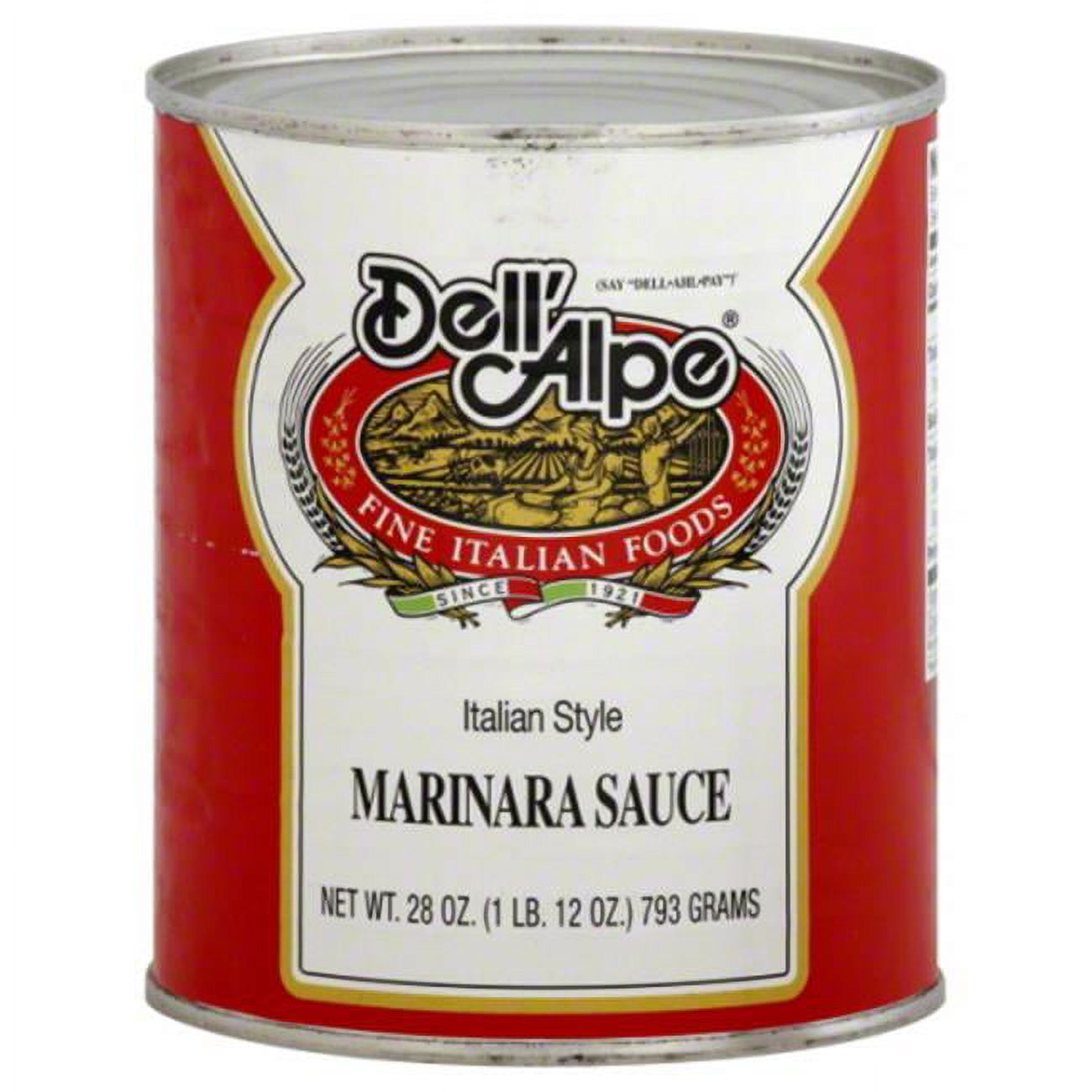 DellAlpe Italian Style Marinara Sauce, 28 oz, Pack of 12
