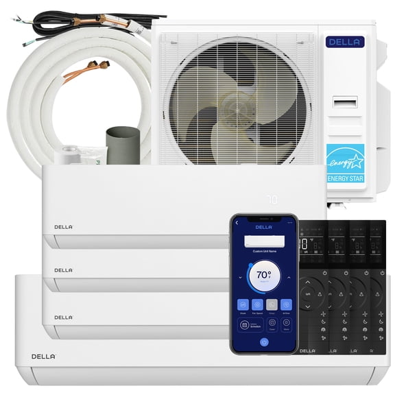 Della 42K BTU ODU 22 SEER2 208-230V Multi Zone Air Conditioner 4 Zone (9K 9K 12K 18K) Mini Split Cools Up to 2350 Sq.Ft, Works with Alexa, Wifi Energy Efficient Pre-Charged Heat Pump Full Set