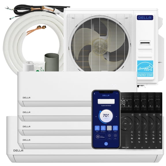 Della 42K BTU ODU 22 SEER2 208-230V Multi Zone Air Conditioner 5 Zone (9K 9K 9K 9K 18K) Mini Split Cools Up to 2600 Sq.Ft, Works with Alexa, Wifi Energy Efficient Pre-Charged Heat Pump Full Set