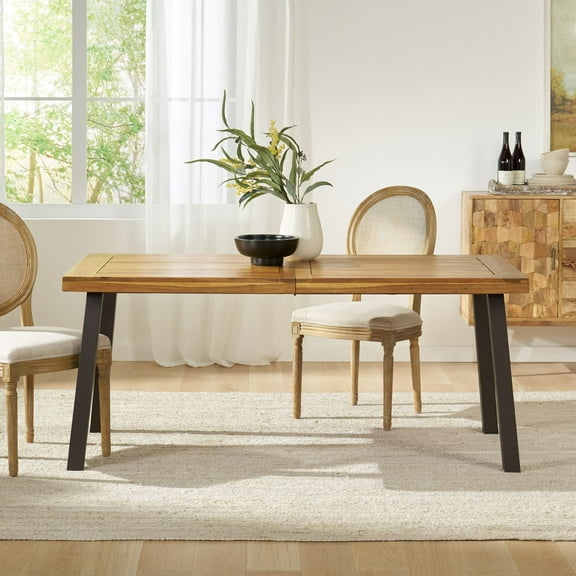 Della 69" Acacia Wood Dining Table - Natural Finish with Rustic Metal Legs - Modern Industrial Design