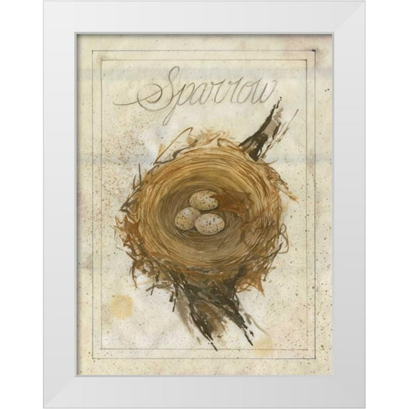 Della-Piana, Elissa 25x32 White Modern Wood Framed Museum Art Print Titled - Nest - Sparrow
