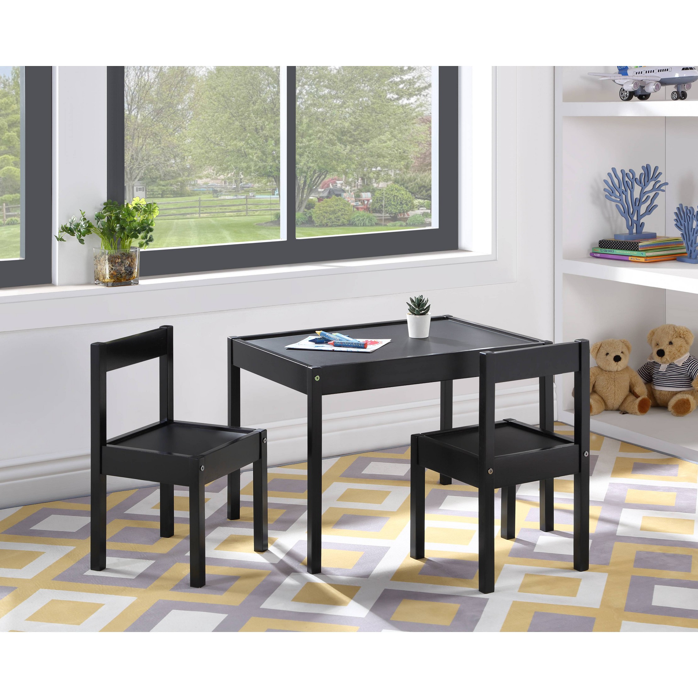Della Solid Wood Kids' Table and Chair Set - Black - 3pc - Walmart.com