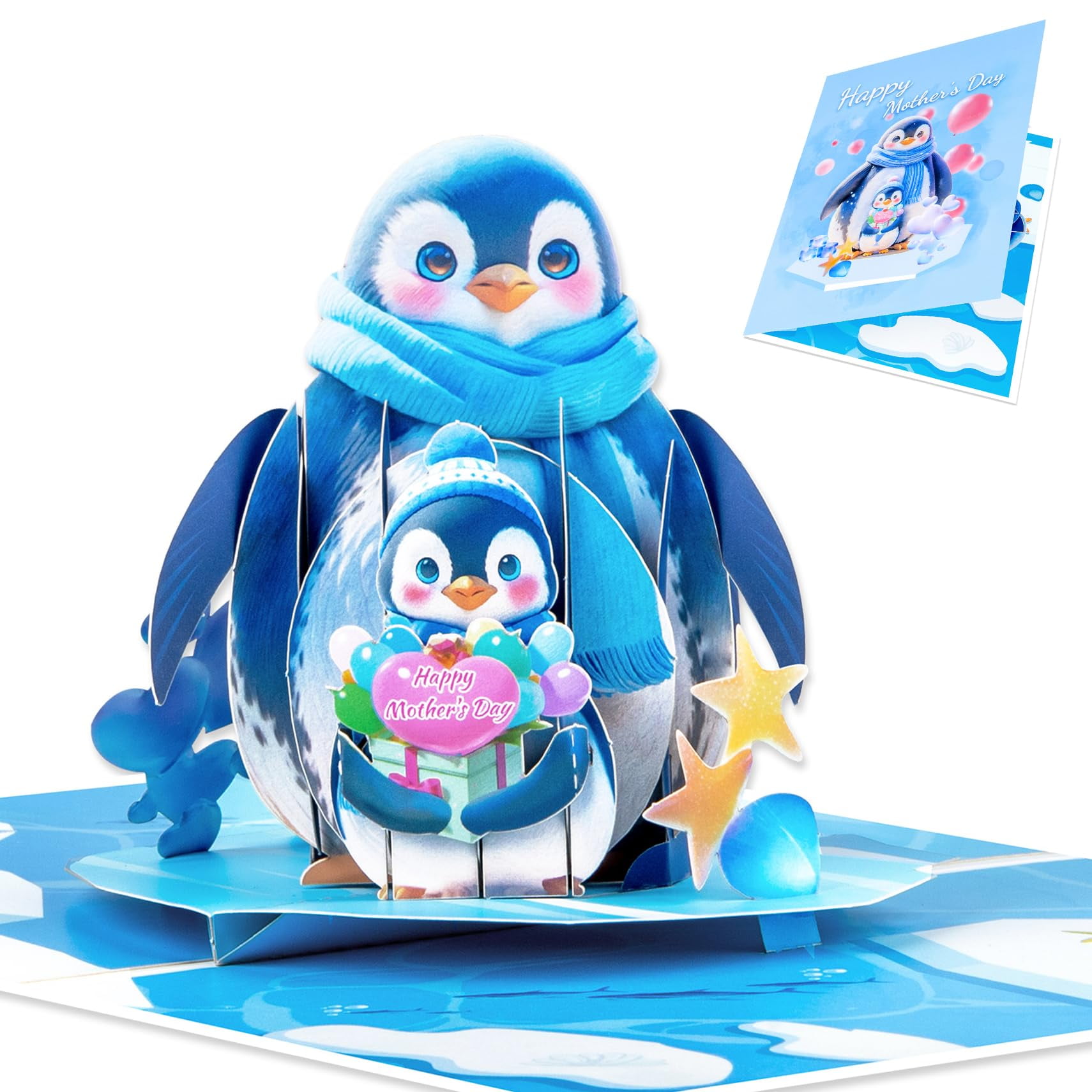 Della Stella Pop Up Mother's Day Card for Mom,3D Penguin Mothers Day