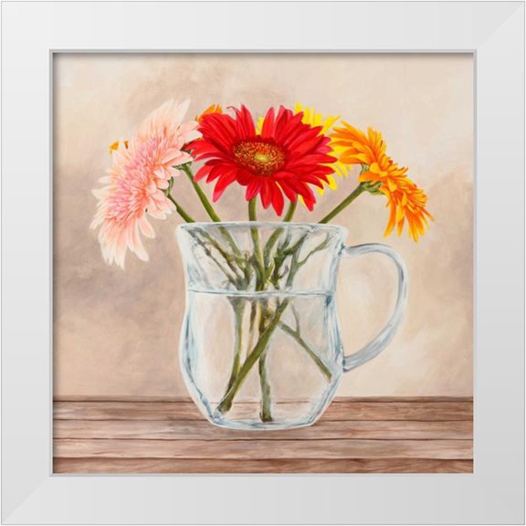 Dellal, Remy 12x12 White Modern Wood Framed Museum Art Print Titled - Fleurs et Vases Jaune I