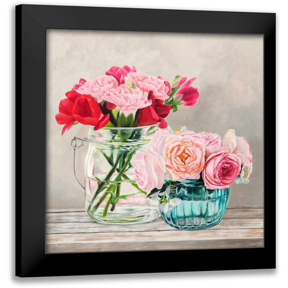 Dellal, Remy 15x15 Black Modern Framed Museum Art Print Titled - Fleurs et Vases Blanc I