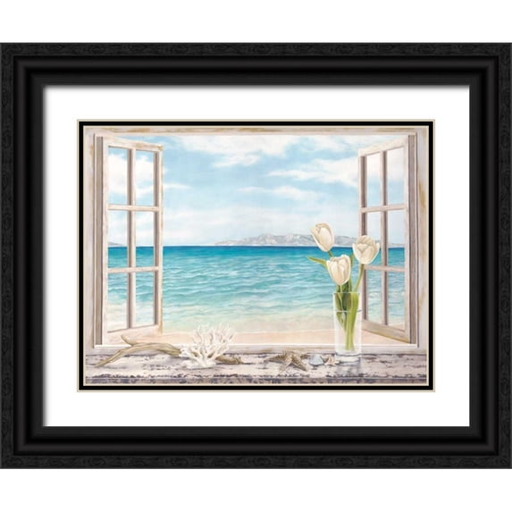 Dellal, Remy 32x25 Black Ornate Wood Framed with Double Matting Museum Art Print Titled - Ocean View