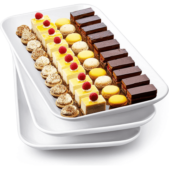 Delling 16-Inch White Ceramic Rectangular Serving Platter Set of 3