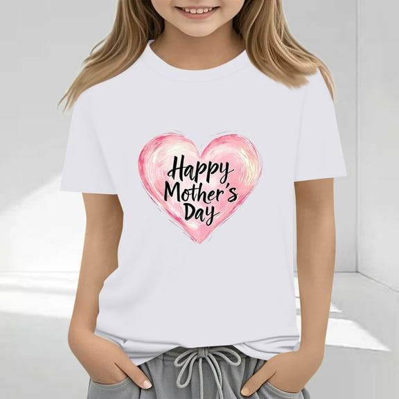 Delliss 2-13 Years Girl's Mother's Day print Summer T Shirt Cute Blouse Tops Girls Crew Neck Short Sleeve Casual T Shirt