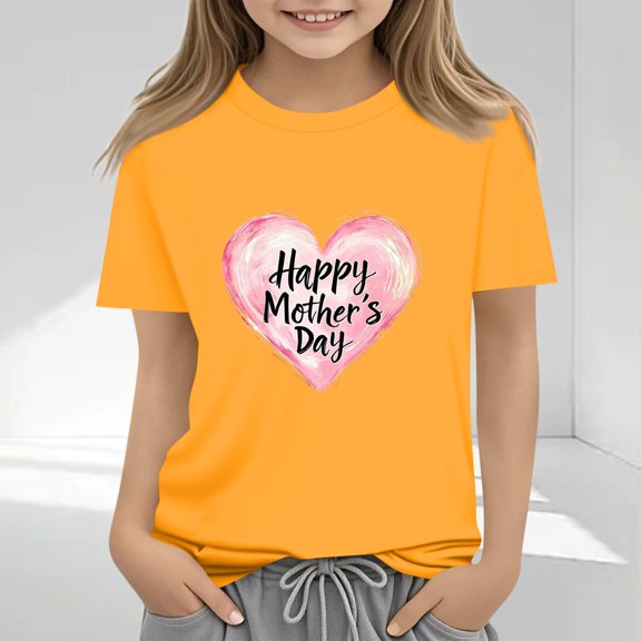 Delliss 2-13 Years Girl's Mother's Day print Summer T Shirt Cute Blouse Tops Girls Crew Neck Short Sleeve Casual T Shirt