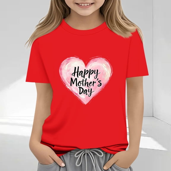 Delliss 2-13 Years Girl's Mother's Day print Summer T Shirt Cute Blouse Tops Girls Crew Neck Short Sleeve Casual T Shirt