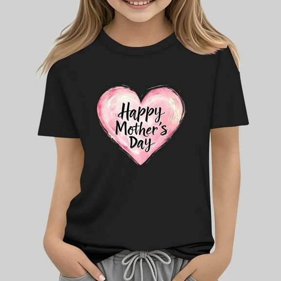 Delliss 2-13 Years Girl's Mother's Day print Summer T Shirt Cute Blouse Tops Girls Crew Neck Short Sleeve Casual T Shirt