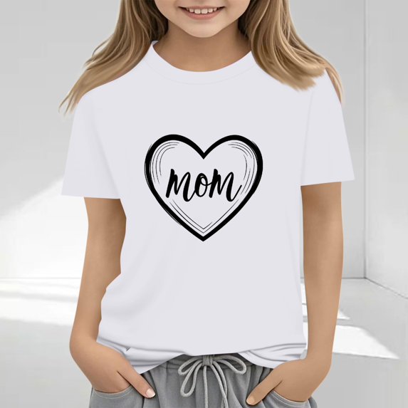 Delliss 2-13 Years Girl's Mother's Day print Summer T Shirt Girls Crew Neck Short Sleeve Casual T Shirt