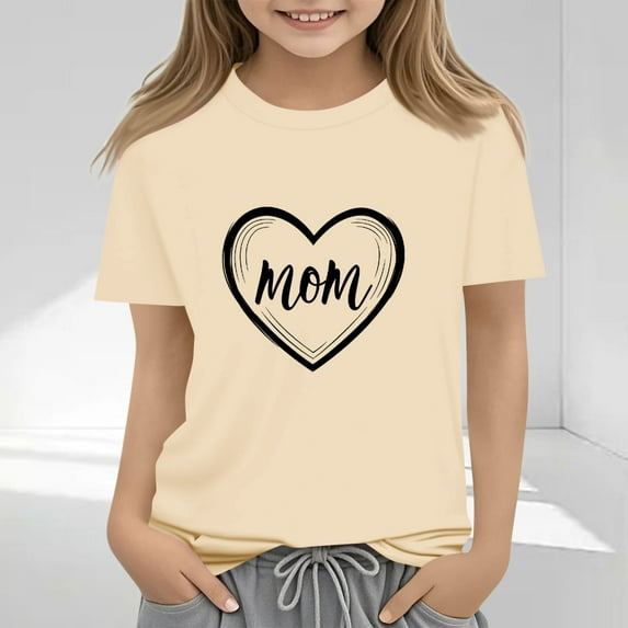 Delliss 2-13 Years Girl's Mother's Day print Summer T Shirt Girls Crew Neck Short Sleeve Casual T Shirt