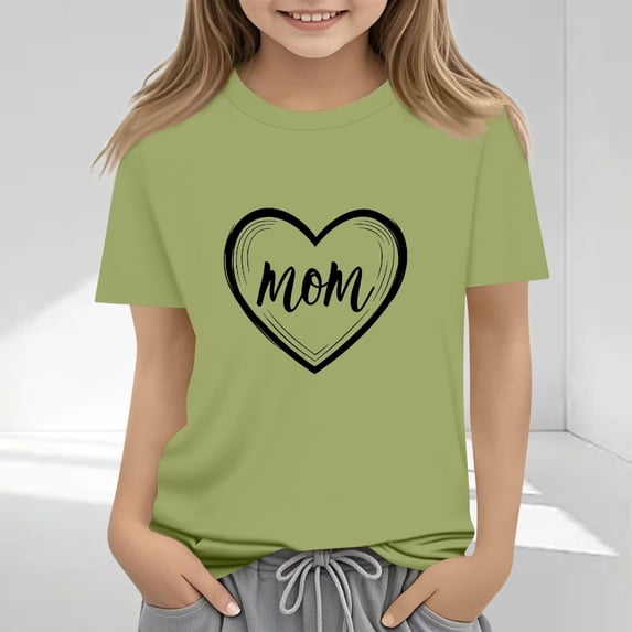 Delliss 2-13 Years Girl's Mother's Day print Summer T Shirt Girls Crew Neck Short Sleeve Casual T Shirt