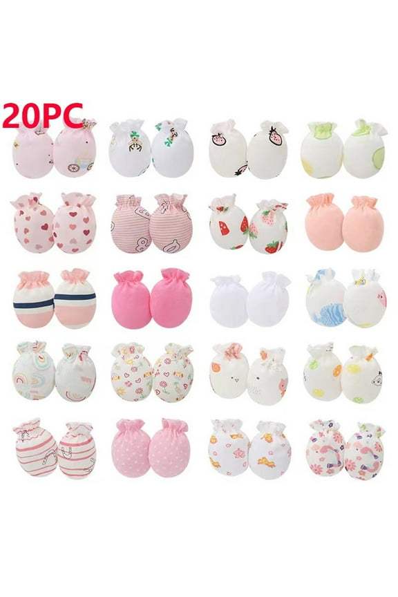 20 Pairs Newborn Baby Mittens Cute Elastic Wrist Gloves Cotton Comfy Soft No Scratch Gloves Unisex 0-12 Months