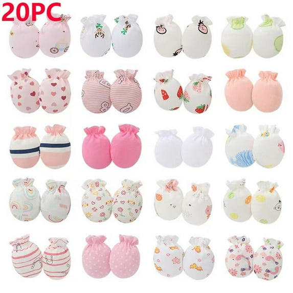 Delliss 20 Pairs Newborn Baby Mittens Cute Elastic Wrist Gloves Cotton Comfy Soft No Scratch Gloves Unisex 0-12 Months