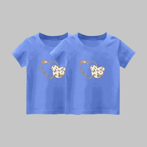 Delliss 2PC Children's Short sleeved Love Butterfly Printed Children's Short sleeved Short T-shirts Summer Thin Top Summer short sleeved Tops 1-14 Years