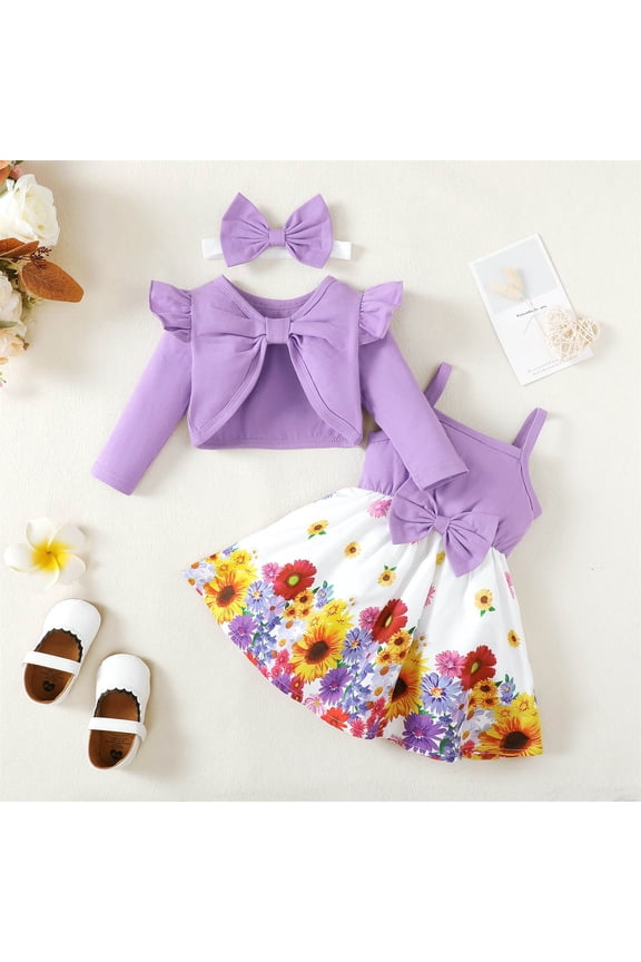 2PCS Little Toddler Girls Trendy Off Shoudler Square Neck Dress with Cardigan Floral Dresses Ruffle Shrug Spring Full Clothes for 3-24 Months