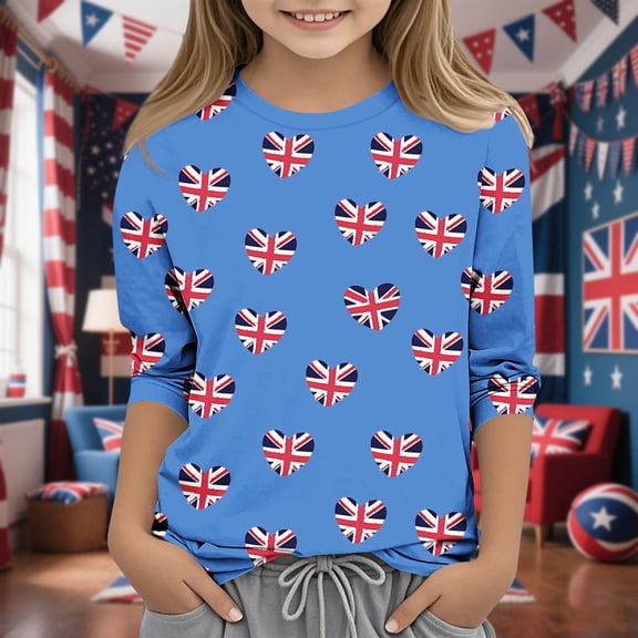 Delliss 3-12 Years Toddler Girl's Casual 3/4 Sleeve T Shirts Loose Fit Tops Summer Fashion Blouses