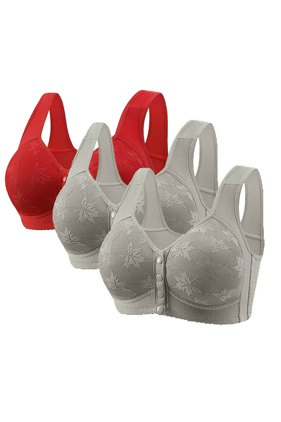 3PC Front Button Bra Front Full Coverage Bras Closure Sports Bras Comfort Wireless Bras for Women