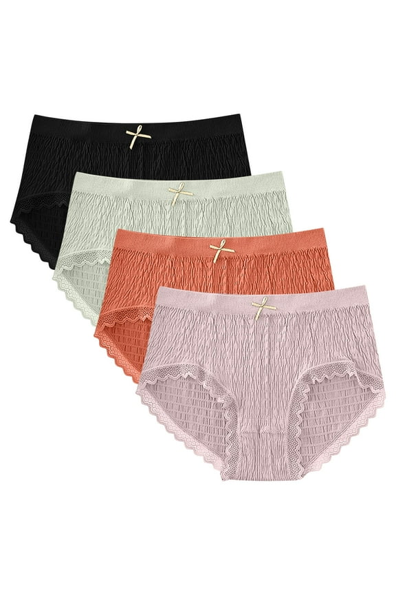 4PC Seamless Bubble Underwear for Women Lace Panties No Show Bikini Underwear Fashion Cute Cheeky Hipster Mid Cut