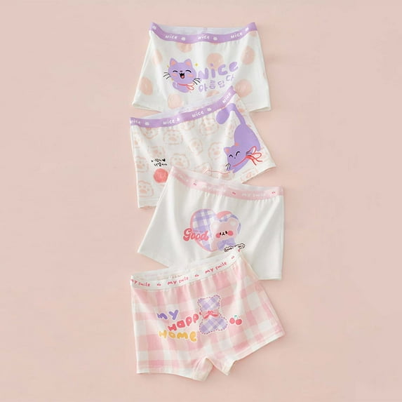 Delliss 4pcs Soft Cotton Girls' Panties Toddler Underwear Cute Print Underwear Toddler Undies 1.5-16Y