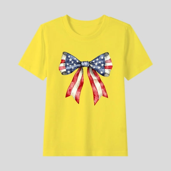Delliss 4th of July Tee Blouse for Girl Short Sleeves Shirts Tops Shirt 2-15 Years