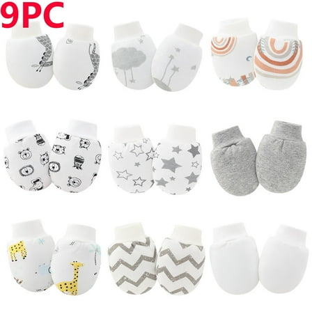 Delliss 9 Pairs Baby Casual Mittens Cotton Trendy Soft No Scratch Gloves For Boys Girls 0-12 Months