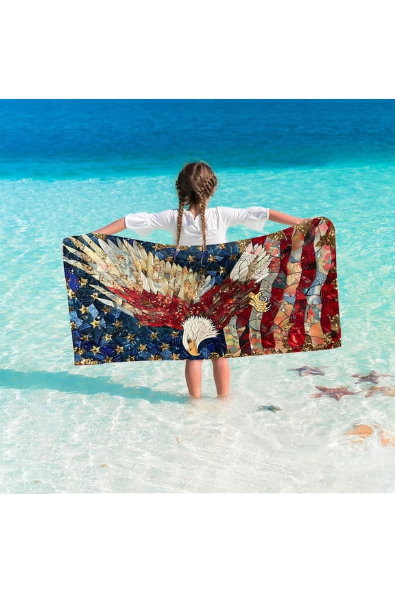 American Eagle Beach Towel,59x29in USA Patriotic Flag Vintage Microfiber Soft Towels for Adults Teen Children 4th of July Decor Bathroom Decor Soft Beach Hair Towels