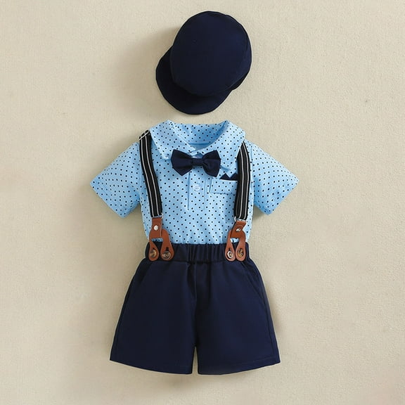 Delliss Baby Boy Clothes Infant Boy Gentleman Outfits Suit,Dress Shirt Suspender Pants Bowtie Beret Hat Wedding 1-8 Years