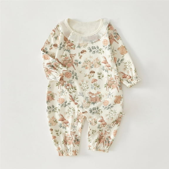 Delliss Baby Boy Girl Long Sleeve Romper Jumpsuit Cotton Bodysuit Unisex Printing Bodysuit Pajamas Romper Outfits
